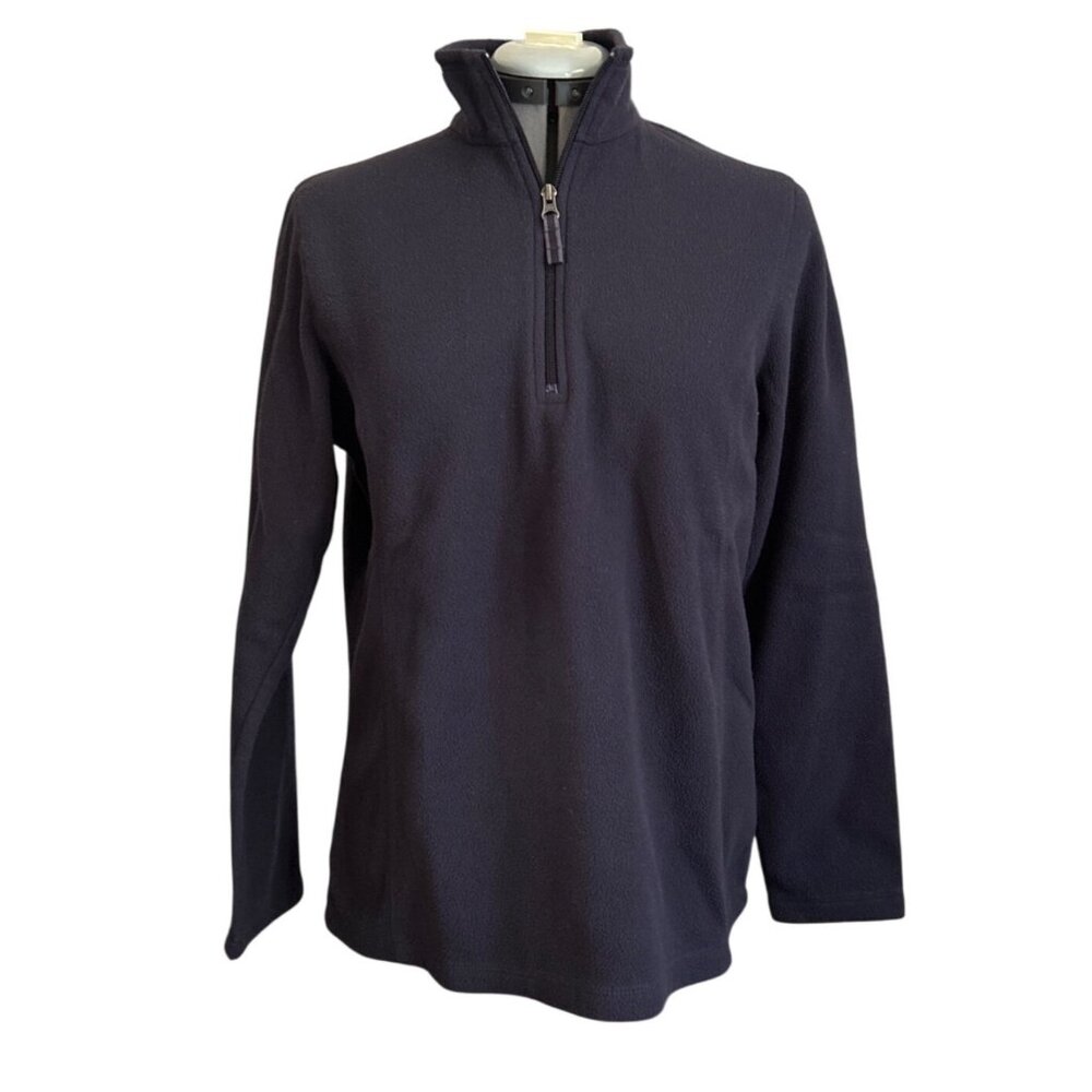 Lands End Womens Dark Navy 1/4 Zip Fleece Pullover Jacket M Winter Warm